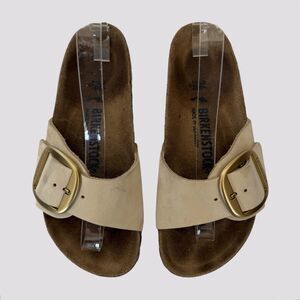 Birkenstock Madrid Big Buckle 36 Narrow US Womens 5 Cream Nubuck Slides Sandals